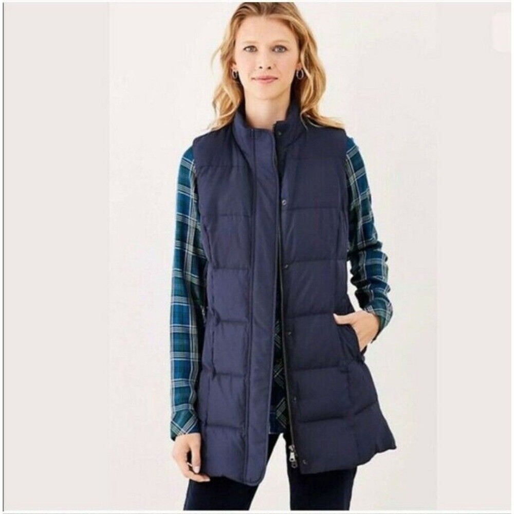 J. Jill Sz XSP Down Puffer Vest Highland Park Long Line Navy Blue Packable *Read